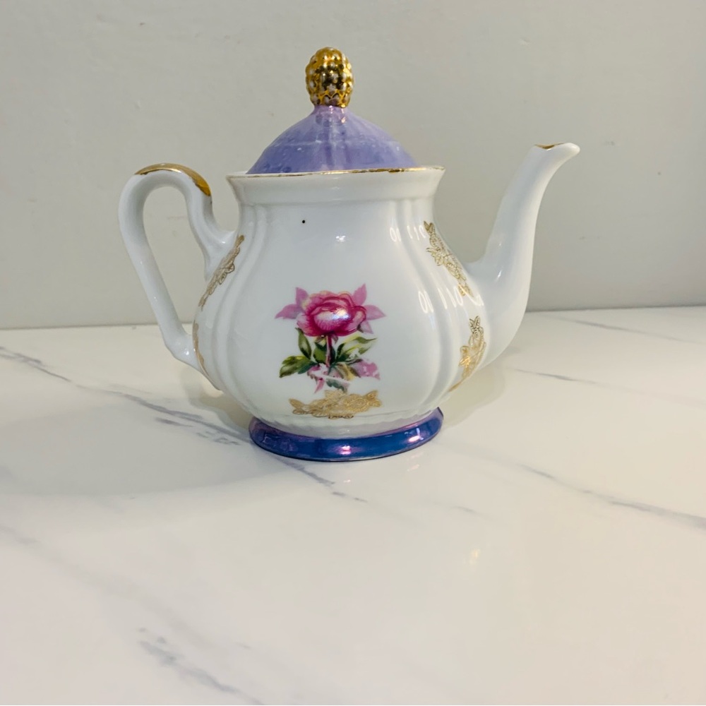 Vintage Floral Japanese Tea Pot And Gold Trim Lid